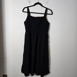 Old Navy Size L Petite Smocked Fit & Flare Cami Midi Dress Black Jack
